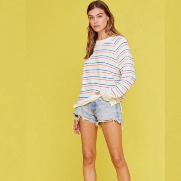 LNA Floyd Brushed Rainbow Stripe Raglan Sweater Knit Lounge Cozy Fall Sz Small - Picture 2 of 10